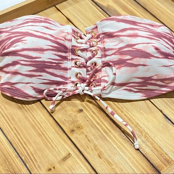 Hula Honey Pink & White Longline Bandeau Bikini Top Size M - Picture 4 of 4